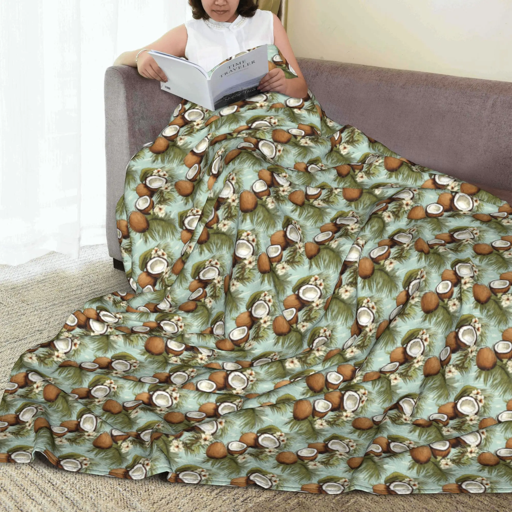 

Одеяло с океанским цветочным кокосовым узором, многофункциональное фланелевое одеяло для дивана, одеяло для дома, спальни, офиса, покрывало, одеяло