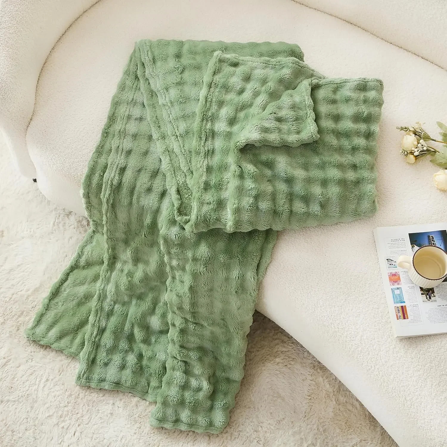 3D Bubble Weiße Plüschdecken Strukturierte Flanell-Fleece-Decken Weiche Warme Gemütliche Decke Couchdecke Weihnachtsgeschenk Wurfdecken – Detail 8