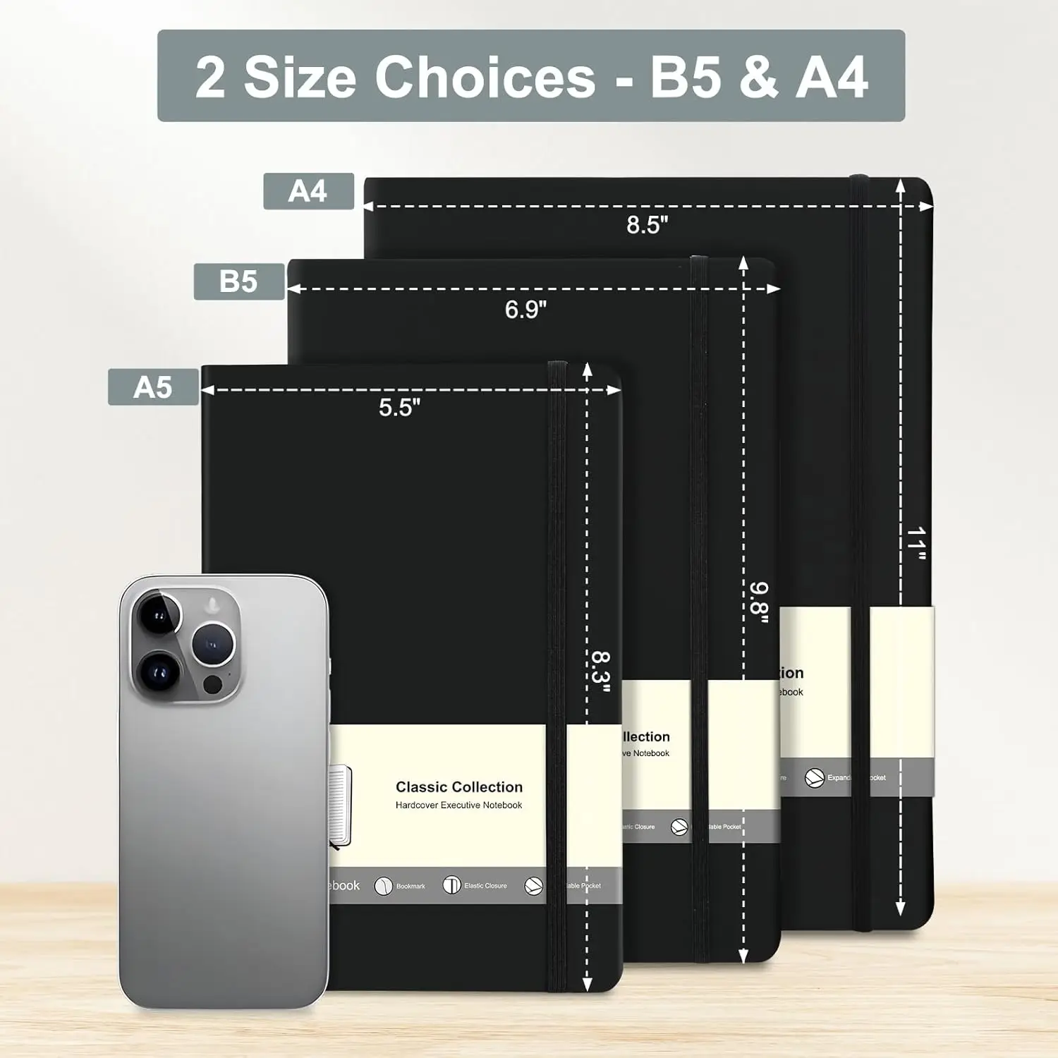 B5 Lined Journal Notebook, 208 Pages, 6.9x9.8 Inches, Black, Hardcover for Office, School, Notes - view 3