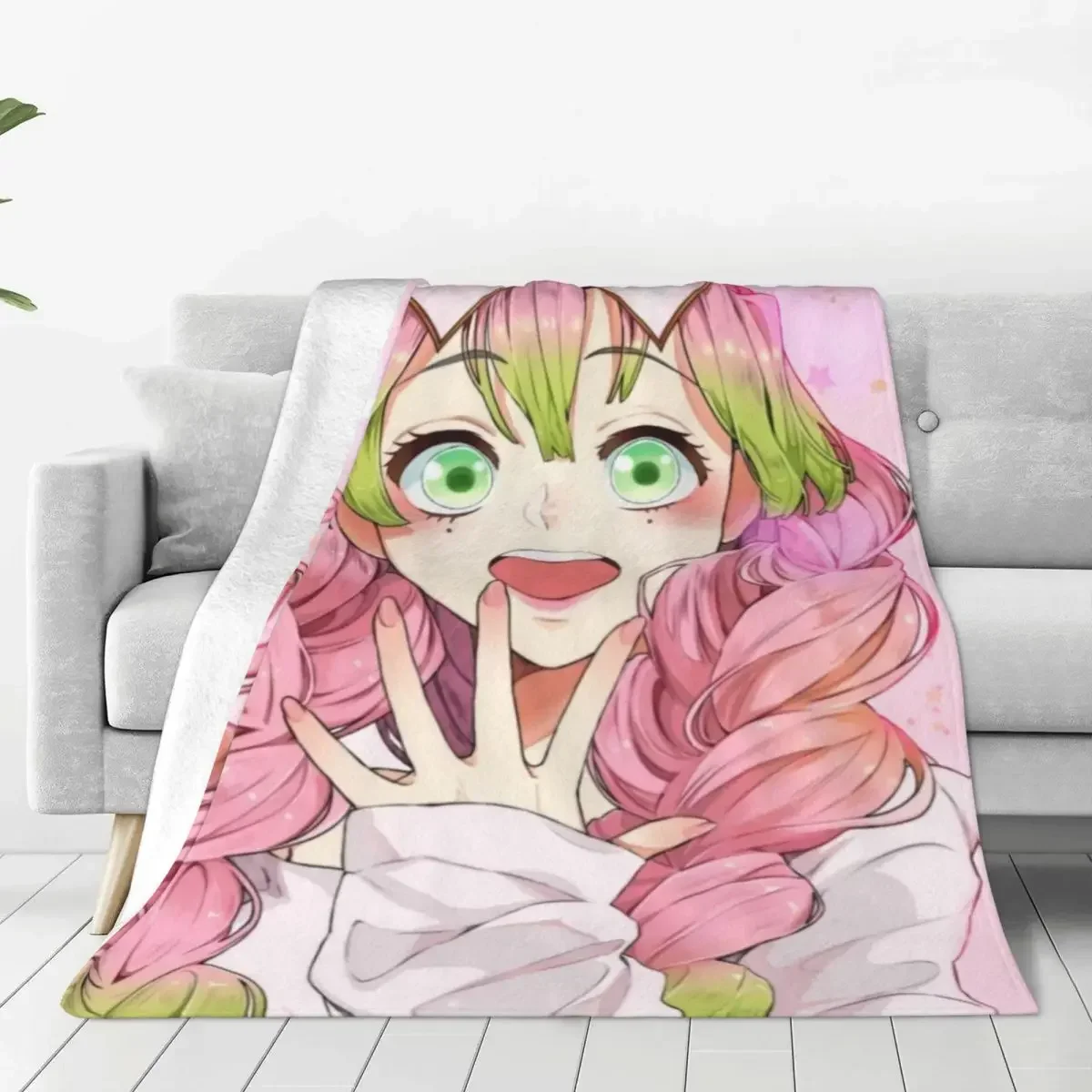 Demon Slayer Kimetsu No Yaiba Blanket Cover Velvet Cute Kanroji Mitsuri Anime Lightweight Throw Blanket for Home Couch Bed Rug