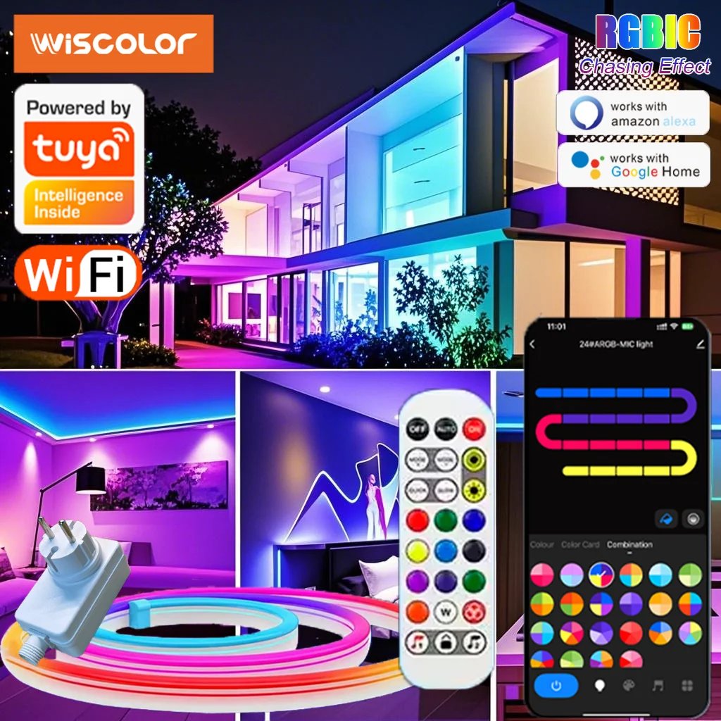

Wiscolor Tuya Wifi EU-Plug RGBIC LED Neon Strip Light Waterproof With Aleax/Google Home Voice Control For Home DIY Decoration