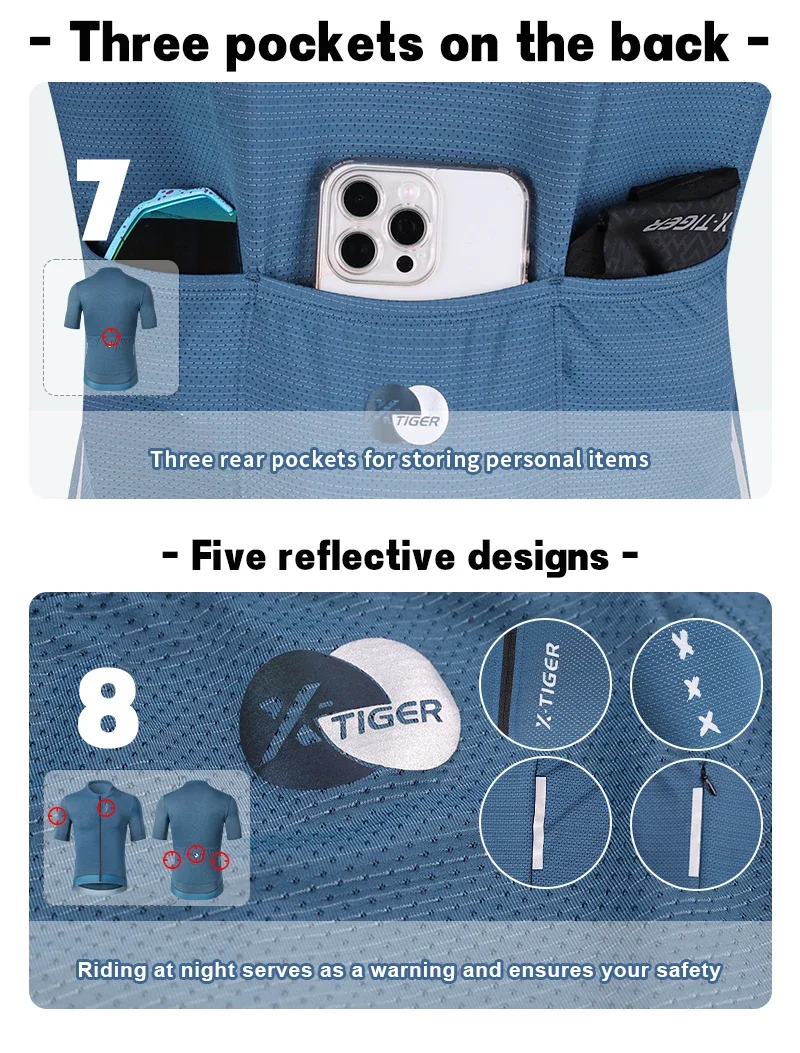X-TIGER Sommer-Radtrikot, atmungsaktives, kurzes Sportshirt, schmal geschnittenes Profi-Radtrikot, Rennsport-Oberteil, Freizeitbekleidung, Radtrikot – Detail 9