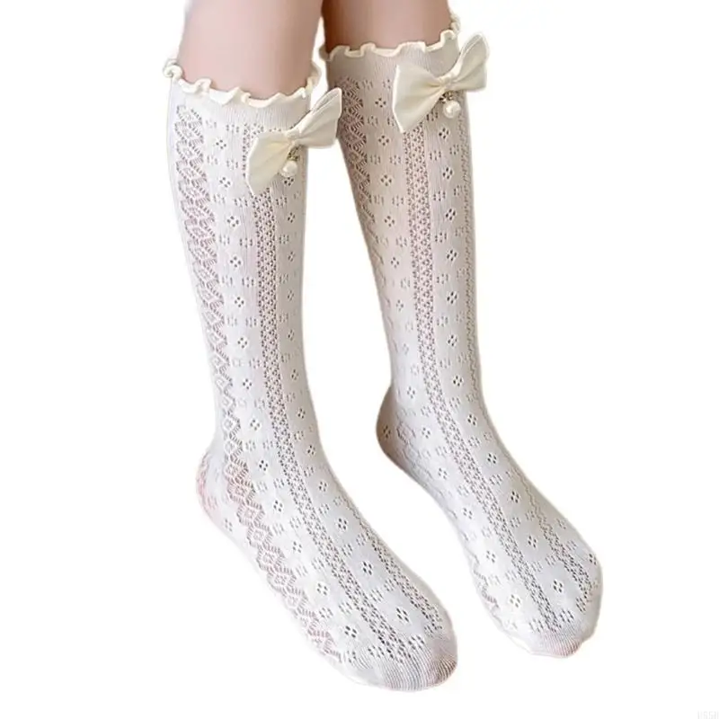 

H55B Trend Bowknot Calf Length Socks for Girls Infants Under Knee Length Stockings