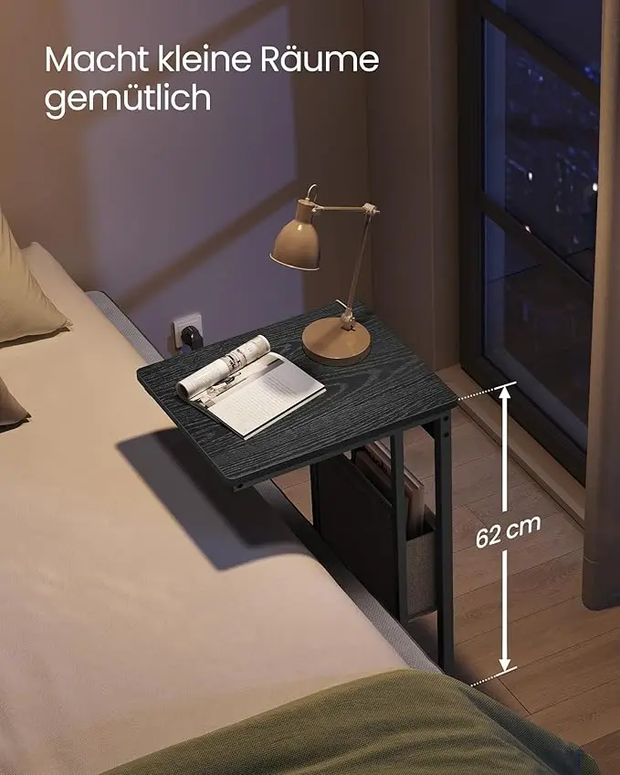 VASAGLE Beistelltisch, mit Steckdose, für kleine Räume, 2 USB-Anschlüsse, 30 x 40 x 62 cm