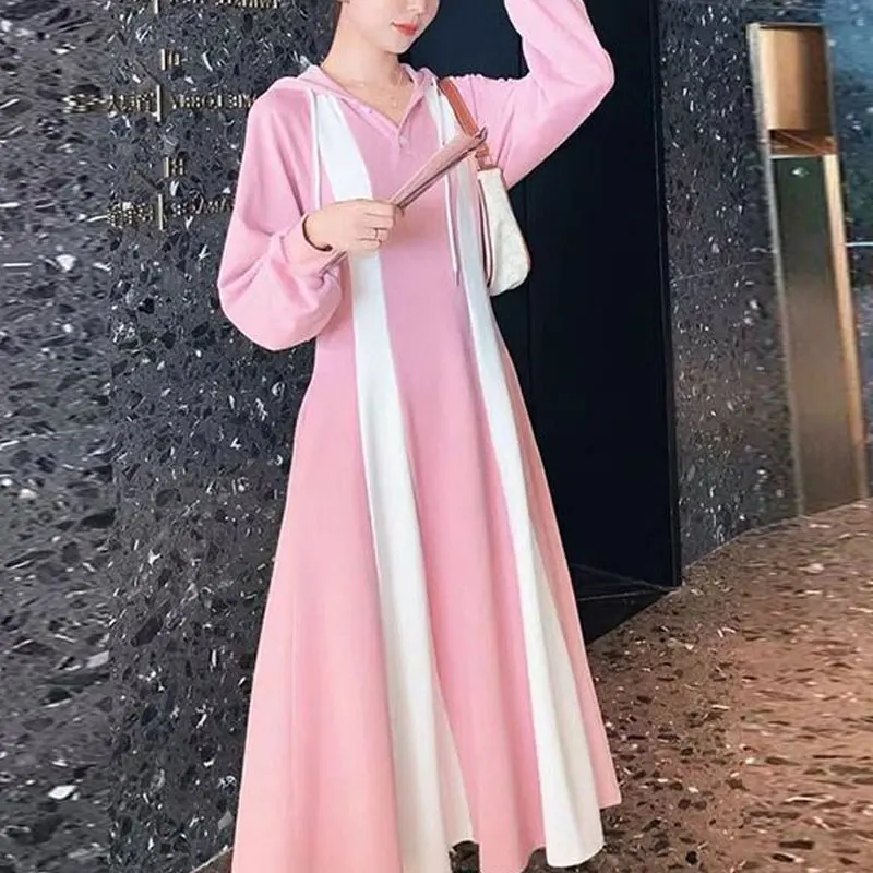 

Dresses Lacing Drawstring Solid Color New Long Sleeve Pullovers Patchwork Office Lady Simplicity Fashion Loose Women's Clothing