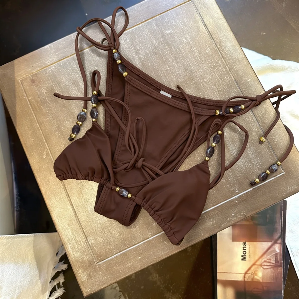 Perlen-Bikini 2026 Neuer Push-Up Badeanzug Damen Sexy Bademode Bandeau Biquini Micro Bikinis Einfarbiger Badeanzug Strandkleidung