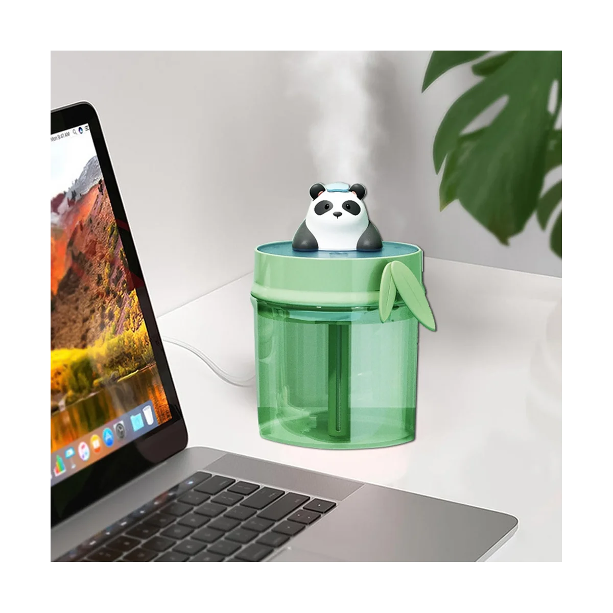 Panda ultra-sônico ar umidificador, USB Maker, mudo atomizador, verde