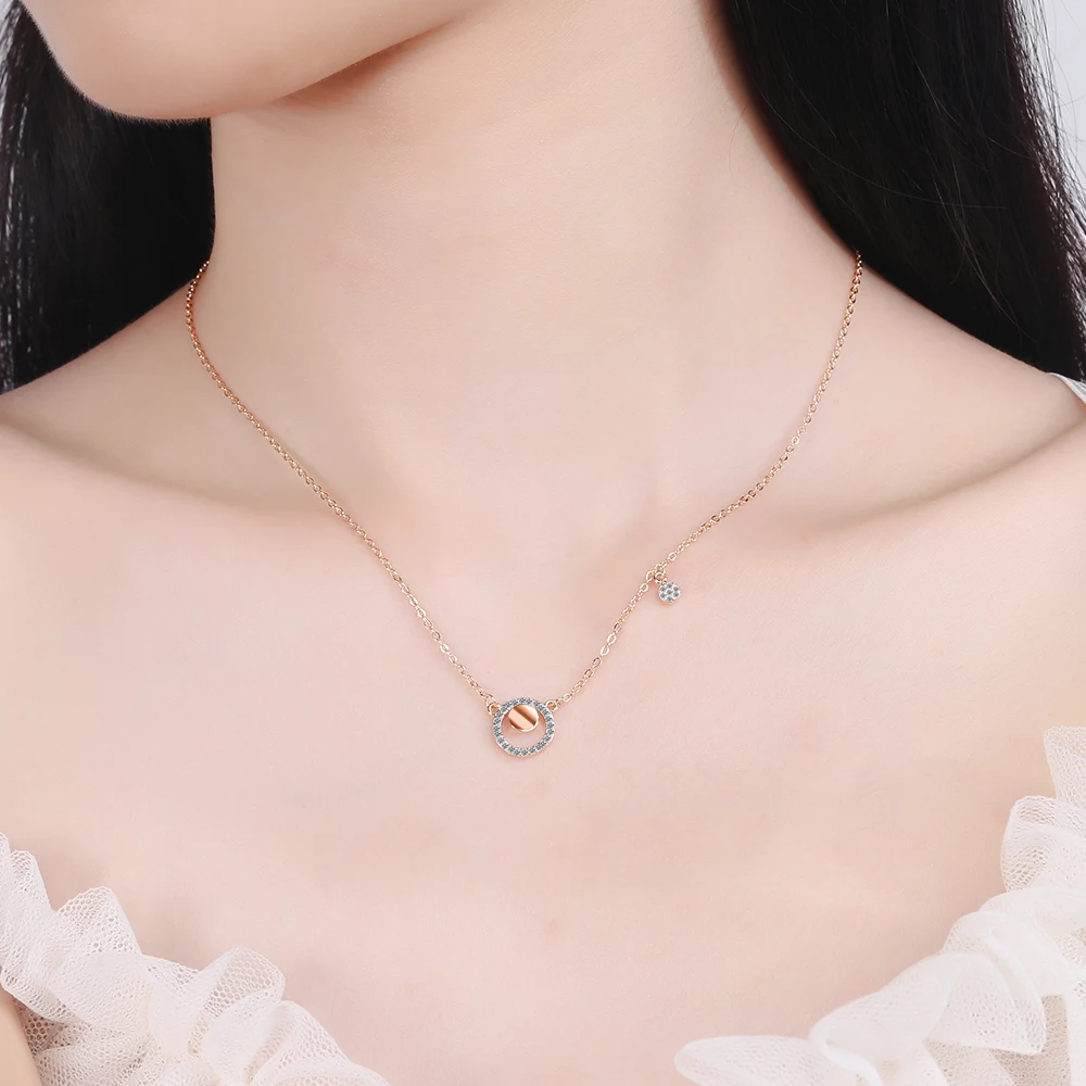 Simulated Moissanite Necklace for Women S925 Sterling Sliver Round Laboratory Diamond Pendant Fashionable Wedding Jewelry Choker