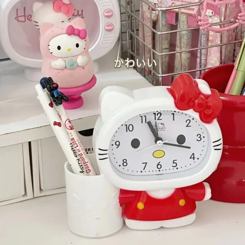 Sanrio Hello Kitty Alarm Clock Cartoon Anime Character Kawaii Modeling Children Students Learning To Get Up Simple Bedroom Clock