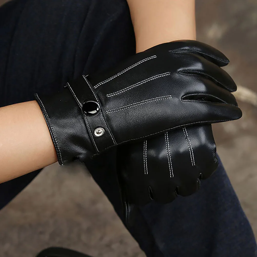 

1Pair Men's Winter Gloves PU Outdoor Windproof Warm Riding Cycling Gloves for Cold Weather Outdoor Activities