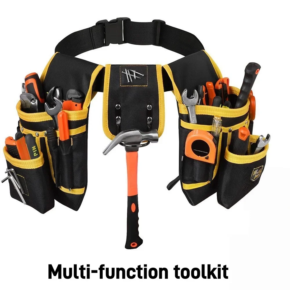 

Желтая утолщенная холщовая сумка для инструментов с множеством карманов, поясная сумка, износостойкая, с регулируемым ремнем, для электриков, плотников, ремонтников