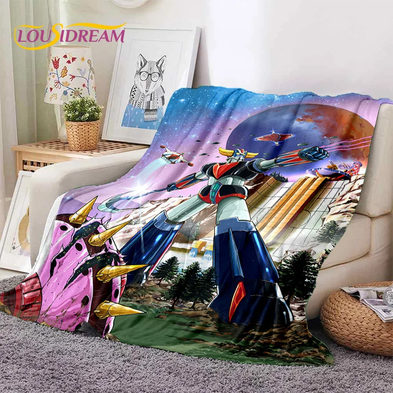 3D Cartoon UFO Robot Grendizer Anime soft Blankets,Keep Warm Flannel Throw Blanket for Picnic Beds Sofa Home Bedroom Gifts Kids