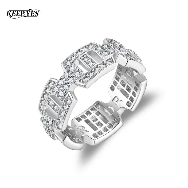 

KEEP YES All 1.3ct Full Moissanite Diamond Ring for Women Men Hollow Wide Eternity Band 925 Sterling Silver Hip Hop Fine Jewelry