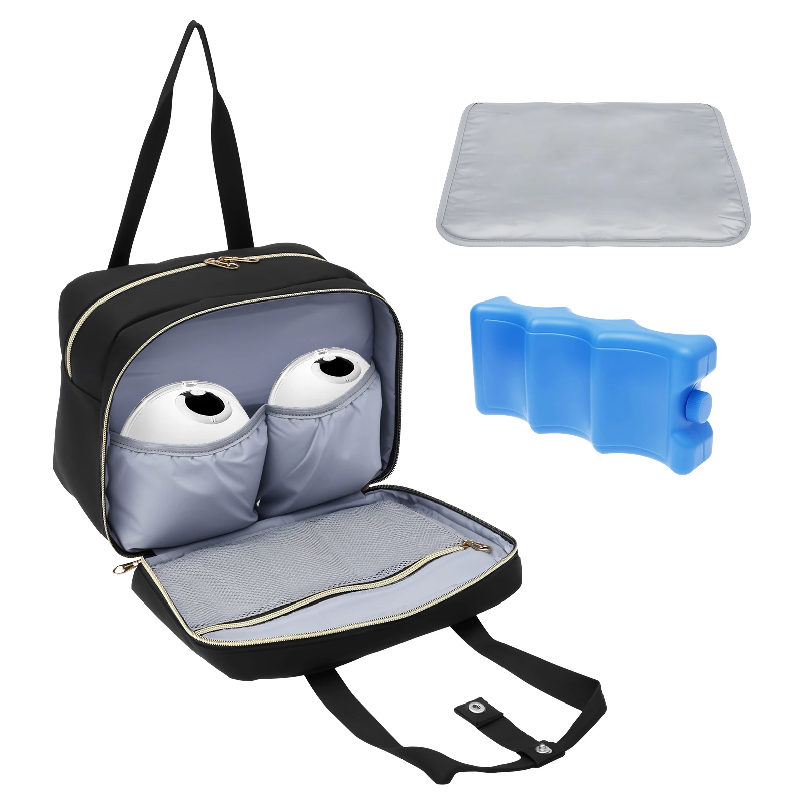 

Breast Pump Storage Bag with Ice Pack and Waterproof Mat Portable Breast Milk Cooler Travel Bag Wearable Hands Free Insulated