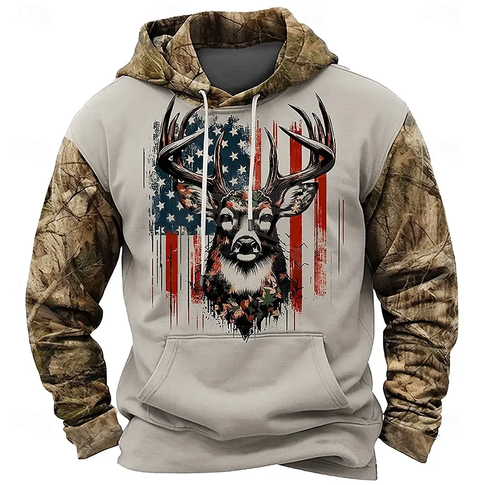 Men's Cowboy Deer Hoodies Hoodie Long Sleeve Hooded Sweatshirt Hooded Daily 3D Print Sports Vacation Streetwear Front Pocket New