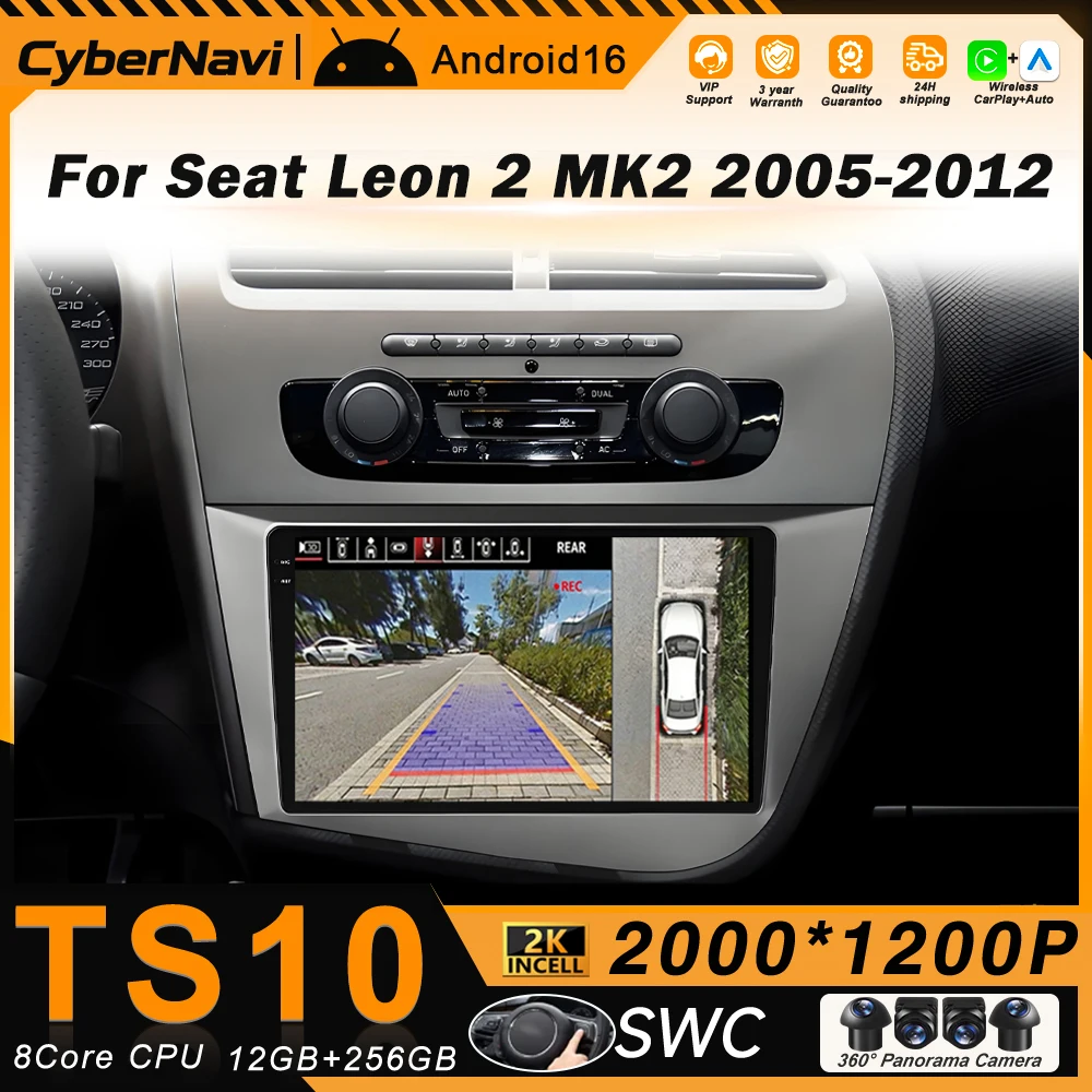 Car Radio Android 16 GPS Navigation Carplay For Seat Leon 2 MK2 2005- 2012 Multimedia Video Player Stereo DSP 360 Camera Wifi 4G