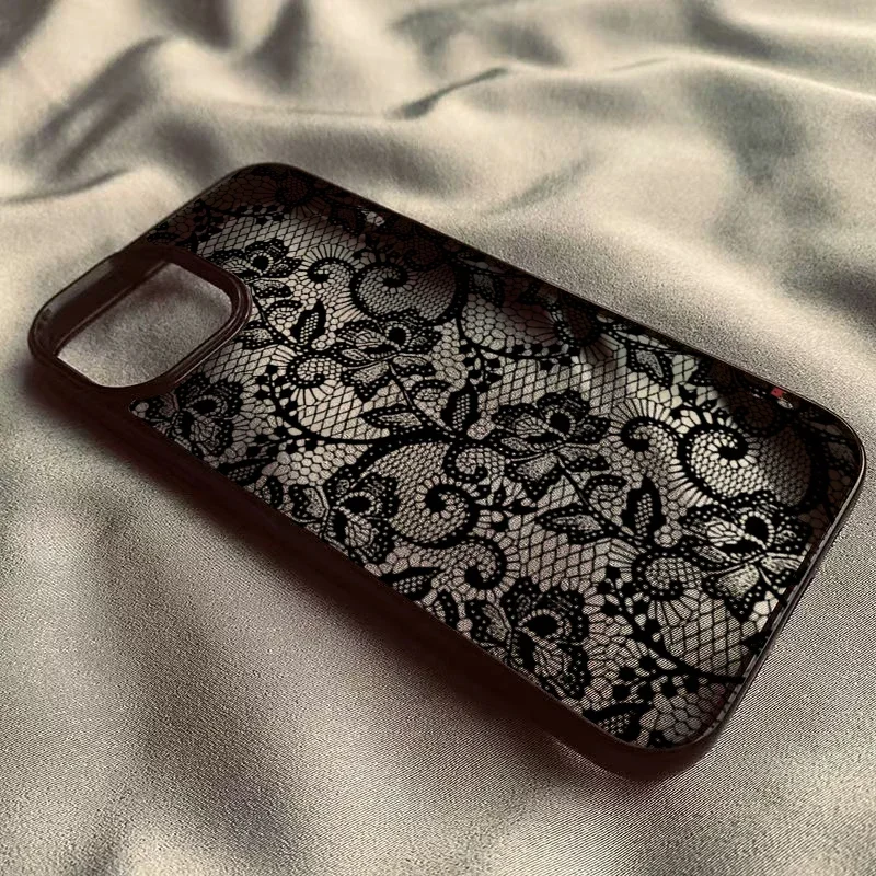 Vintage Black Lace Floral Advanced Design Phone Case For iPhone 17 16 15 14 13 12 11 Pro Max XR XS 7 8 Plus 17air 16e Soft Cover