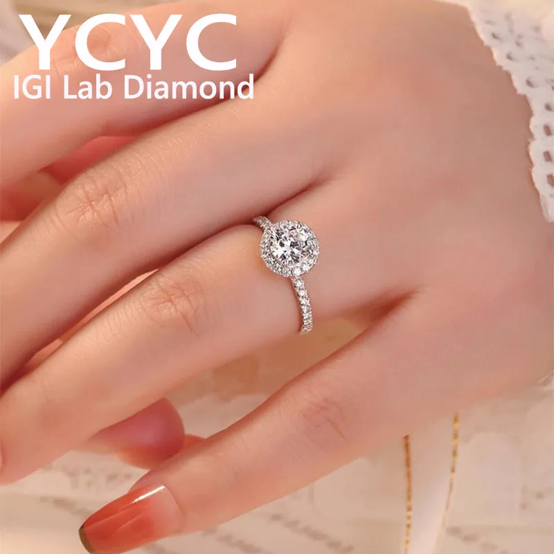 

Luxury ﻿Soild Au585 14K White Gold RingIGI Lab Growing Diamond Ring Round D Color 1 2 3Ct wedding ring Factory sell ﻿