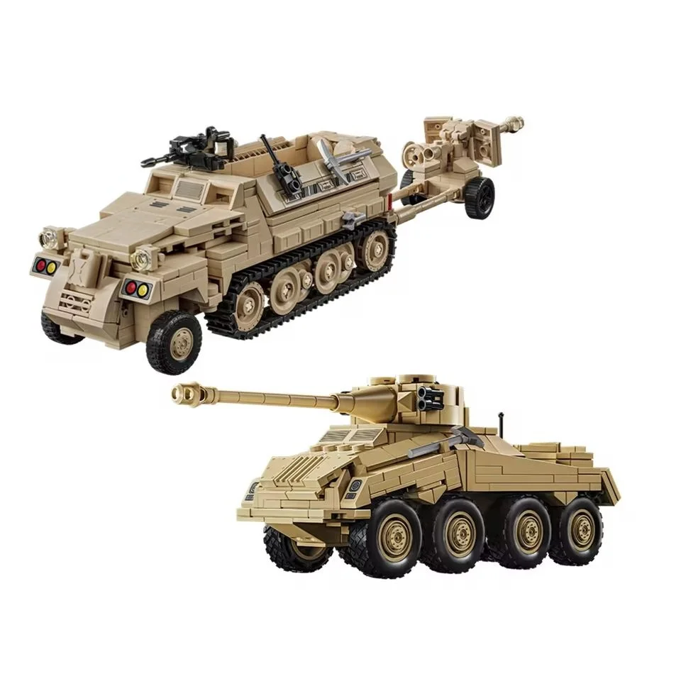 Bloques de Construcción de Modelo de Vehículo Blindado Pesado Sd.Kfz.234 de la Segunda Guerra Mundial, Juguetes de Bricolaje MOC