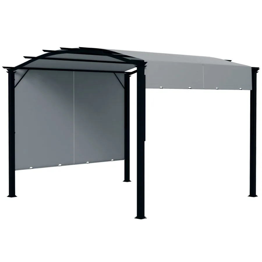 

11x11 Retractable Pergola Canopy Gray Steel Frame Sun Shade for Backyard Outdoor