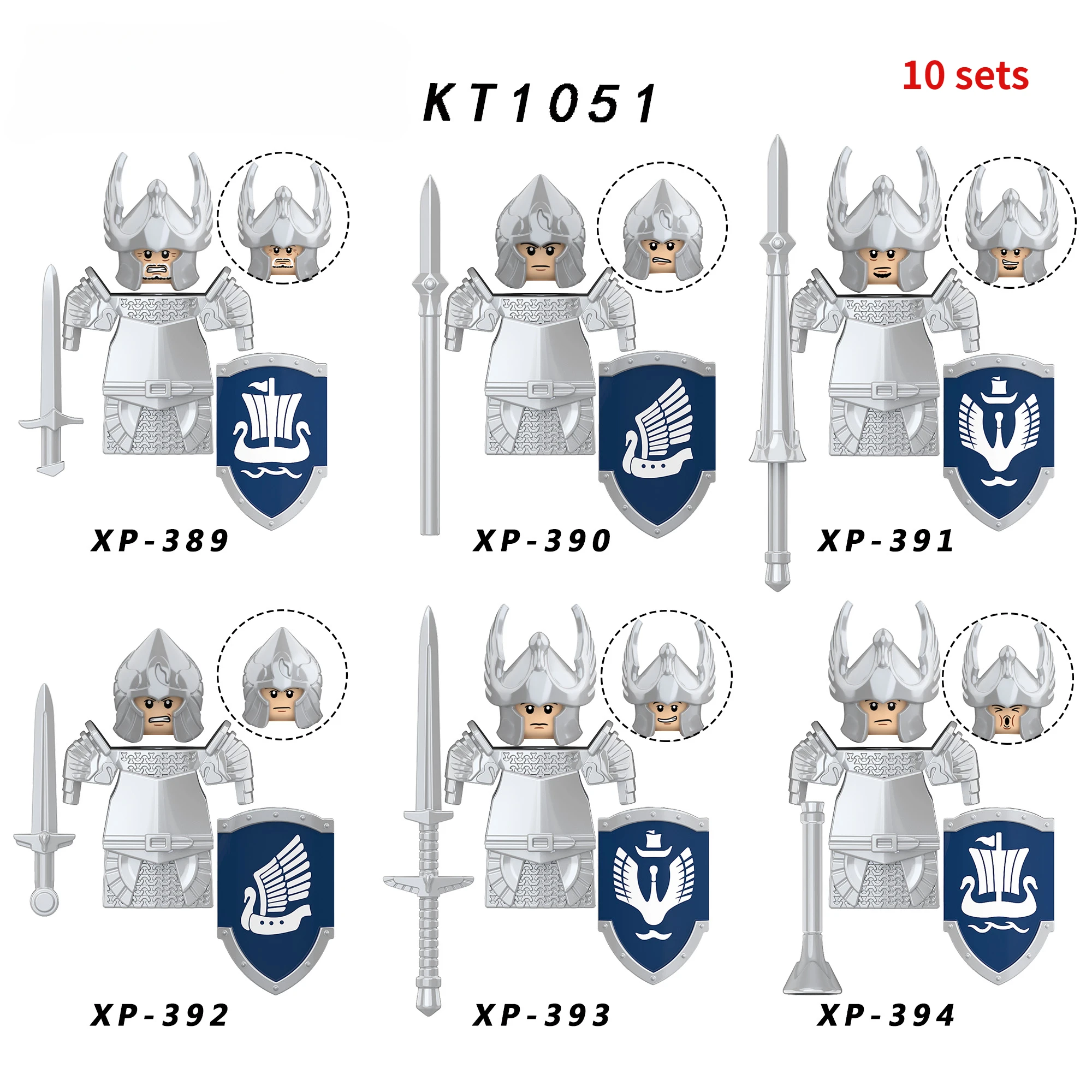 KT1051 Gondor - Figuras de Bloques de Construcción de Caballeros Medievales, Lanzero, Arquero, Soldado, Minifiguras con Casco, Ladrillos de Construcción DIY, Juguetes para Regalo