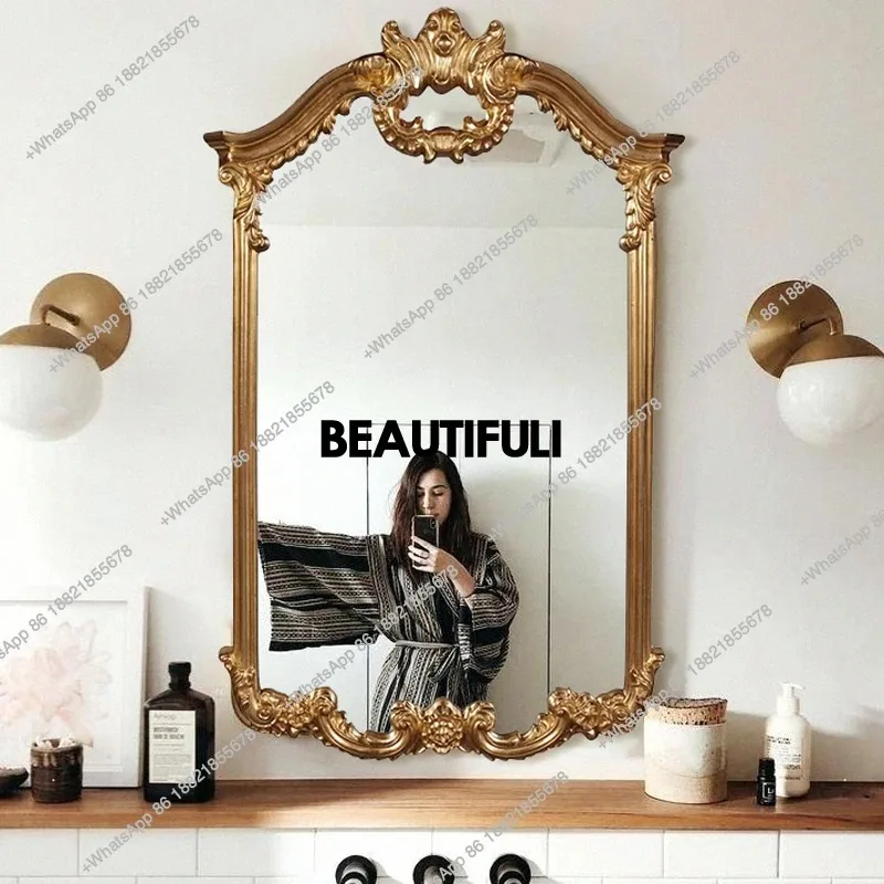 RR European-style entrance living room old decorative mirror carved mirror comb wall hanging bedroom retro makeup mirror