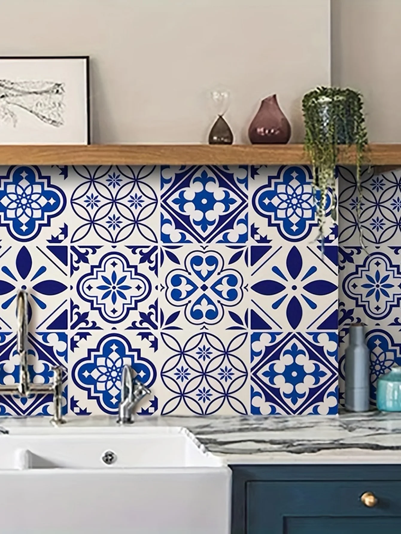 1 roll of self-adhesive wallpaper, autumn desktop aesthetic tile wallpaper, kitchen stove oil-resistant wallpaper, bathroom geometric pattern self-adhesive wallpaper