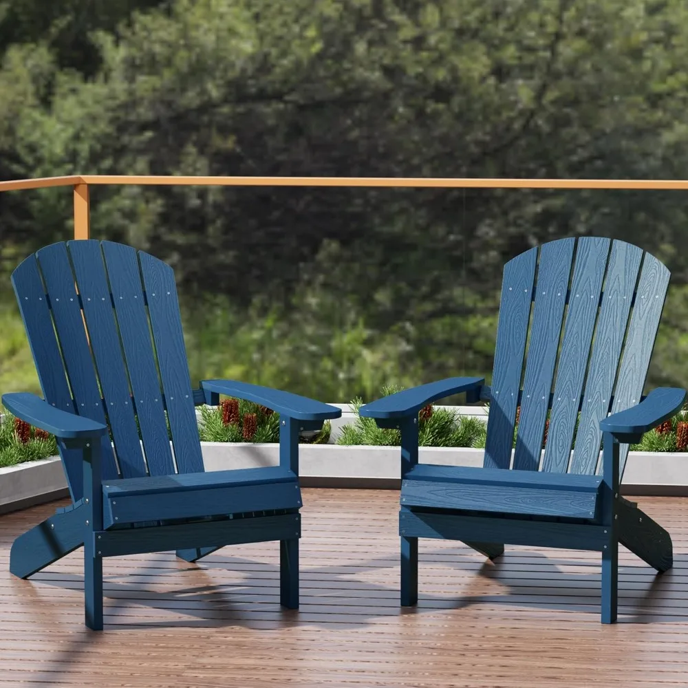 

Adirondack Chairs Set of 2 Plastic Weather Resistant, Outdoor Chairs 5 Steps Easy Installation, Like Real Wood, Widely Used in O
