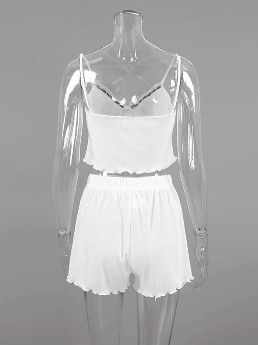 Marthaqiqi Casual Female Sleepwear Set Sexy V-Neck Pajama Spaghetti Strap Nightie Crop Top Nightwear Shorts Women Nightgown Suit