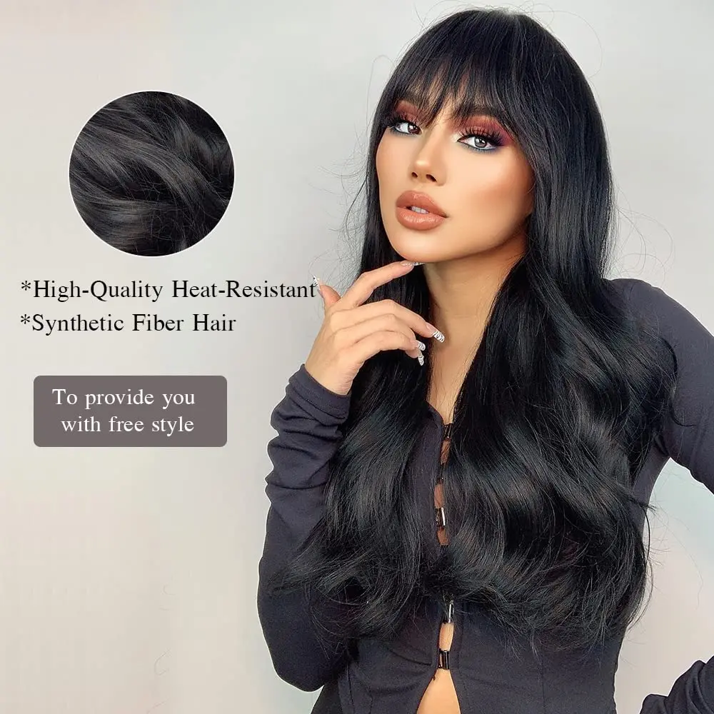 شعر مستعار صناعي أسود بموجات كبيرة للحفلات، شعر مستعار تنكري للهالوين، شعر مستعار يومي، مجموعة شعر مستعار ملحقات درجة الحرارة العالية