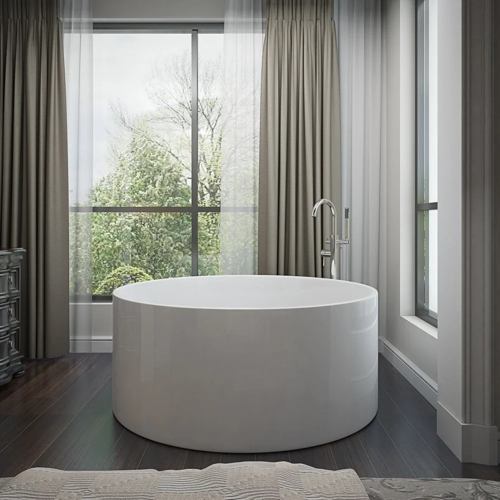 Bathroom Bathtub,Hotel Standard Small Round Shaped Acrylic Soaking Bath Tub Solid Surface Freestanding Bathtub