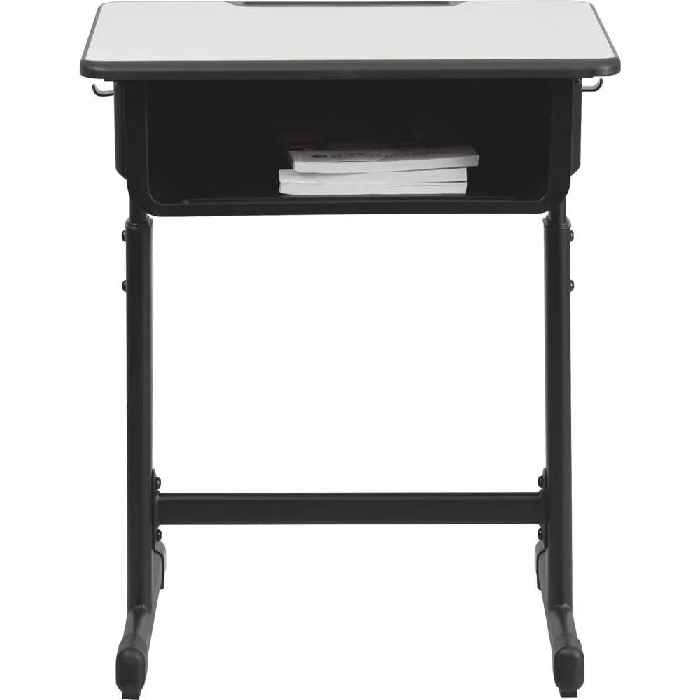 Billie Open Front Student Desk for Classrooms or Remote Learning, Height Adjustable School Desk with Book Box and Bag Hooks