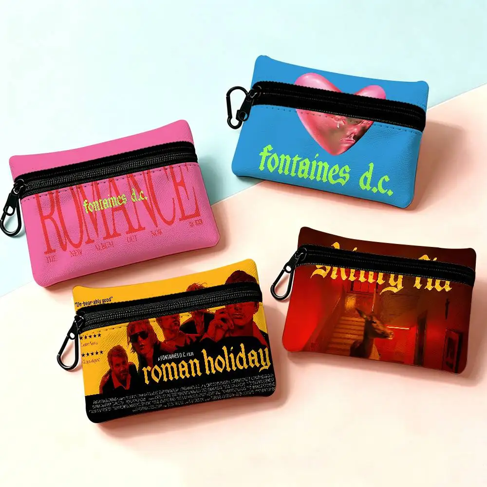 Post Punk Band F-Fontaines Portable Mini Oxford Cloth Coin Purse With Carabiner Hook Zipper Key Card Earphone Storage Wallet