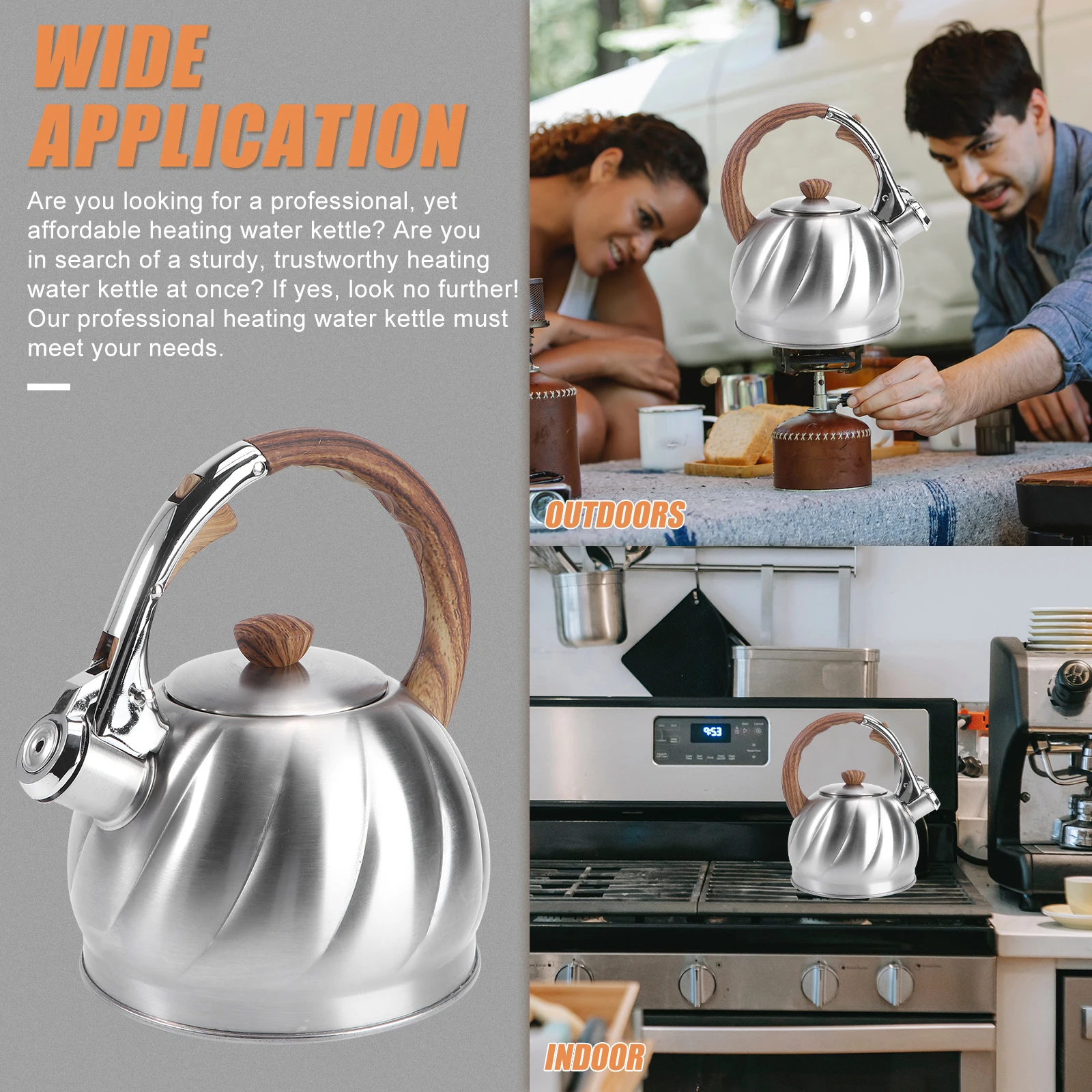 

Stainless Steel Whistling Kettle Large Capacity Ergonomic H Automatic Whistle Safety Heating Tea Coffee Water Boiling Kettle