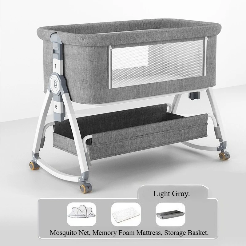 سرير أطفال محمول قابل للطي مع ناموسية ومرتبة إسفنجية الذاكرة وسلة تخزين سرير مقسم لحديثي الولادة #2