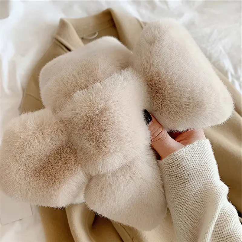 Fake Rabbit Fur Collar Scarf Women Keep Warm Thickening Fur Sjaal Colorful Cross Winter Scarf Autumn Winter Fake Fur Plush Elega image 4