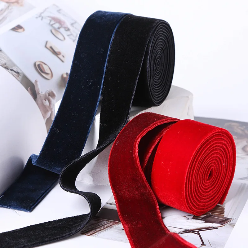 25mm Double-sided Non-elastic Colored Velvet Webbing Velvet Strap Flocking Fabric with Wool Top Ribbon Bow Diy Dress Ribbon