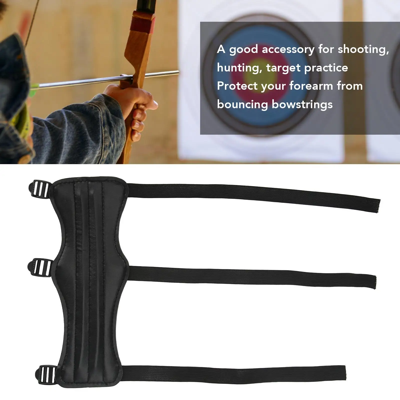 Shooting Arm Protector Black Archery Forearm Guard PU Leather Adjustable Strap for target Practice