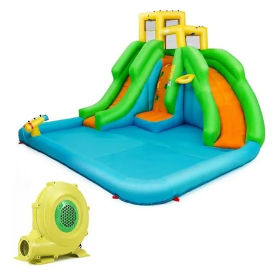 

Inflatable Water Park Bounce House with Climbing Wall and 480W Blower Blue and Yellow Durable PVC Material Ideal for Outdoor Su