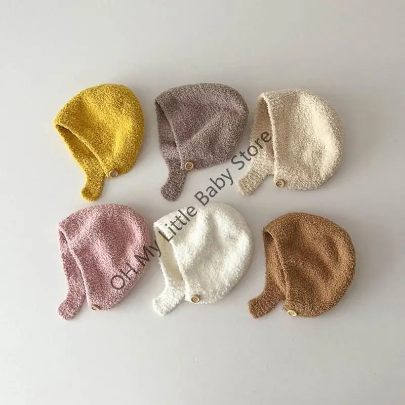 

M76C Soft and Warm Baby Cap Ear Protections Hat Unique Chin Button Toddlers Knitted Hat for Winter Outdoor Activities
