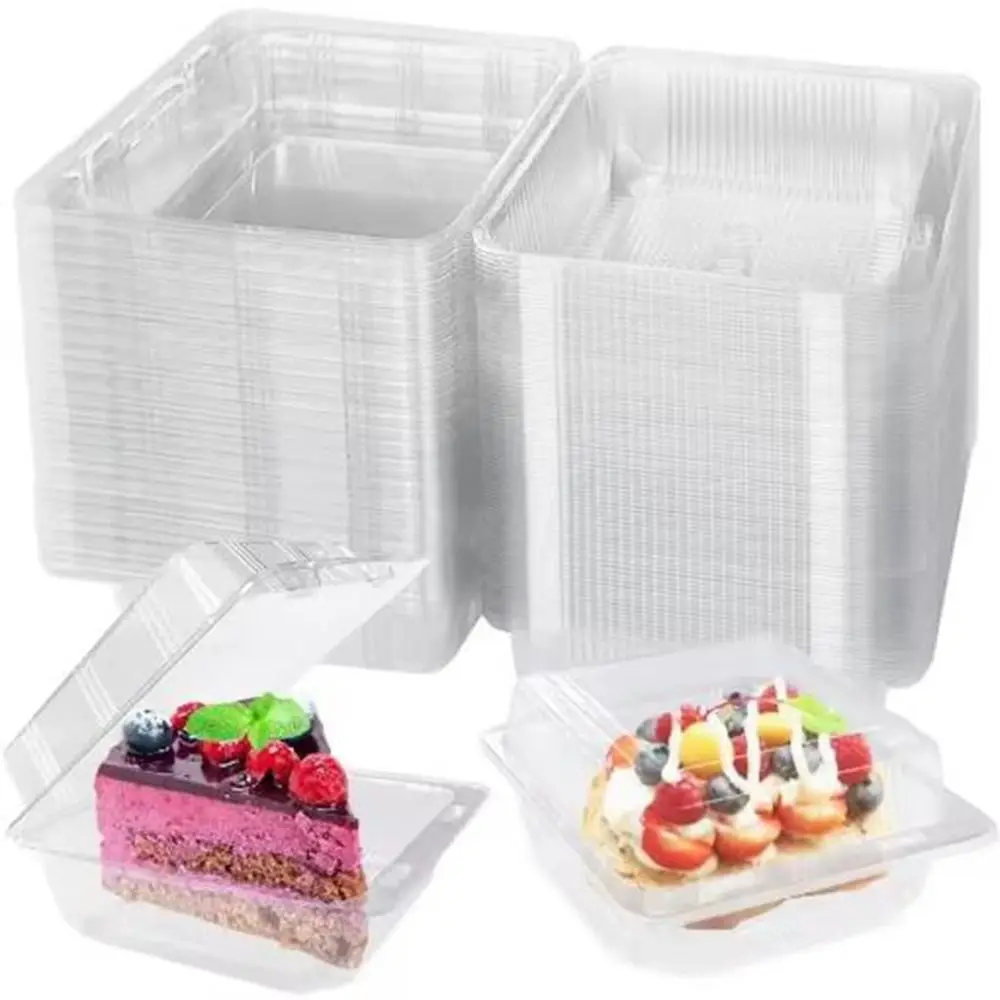 

100Pcs Convenient Plastic Disposable Plastic Boxes Square Stackable Takeaway Food Container with Lid Cake Slice Boxes for Home