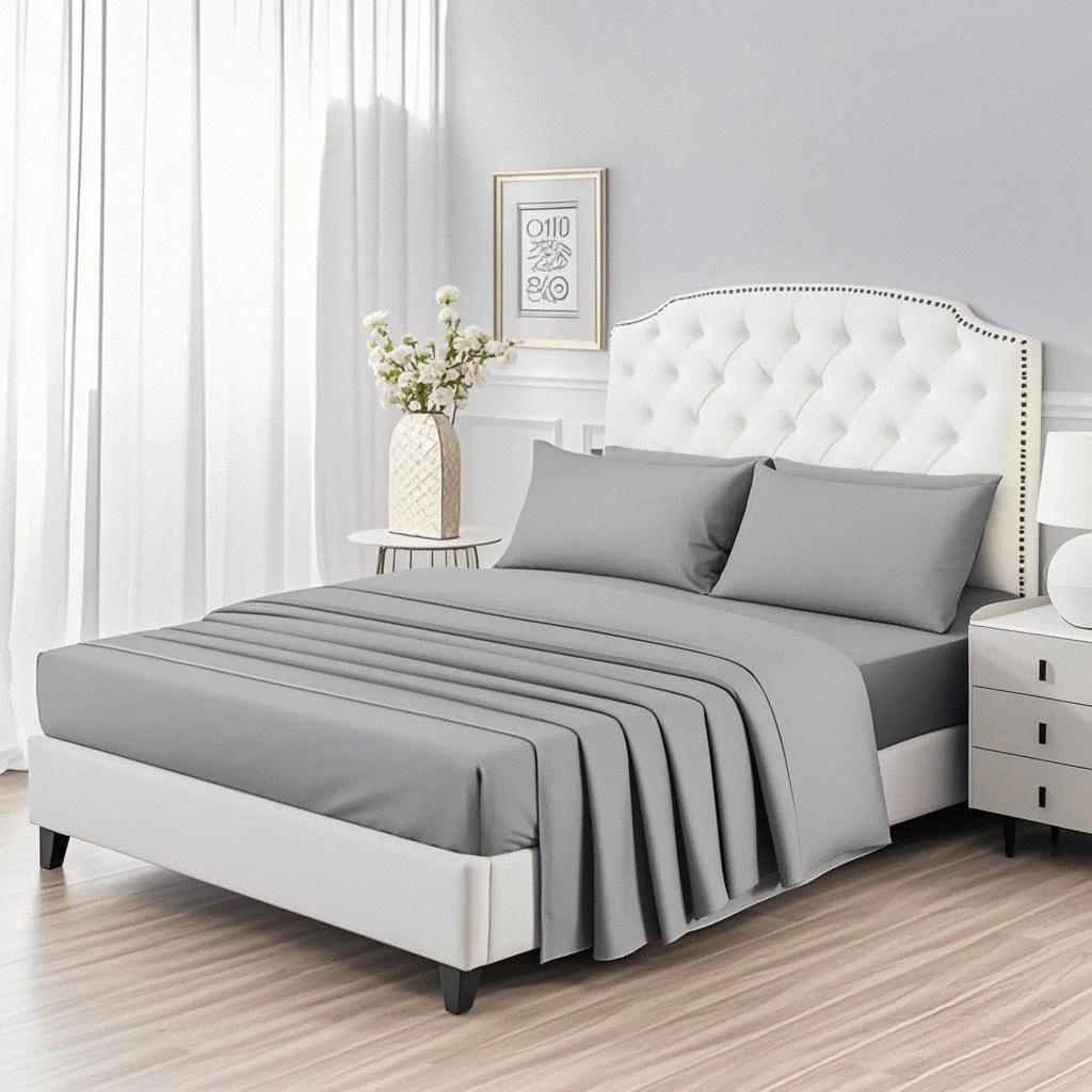 

Wholesale 4-Piece Ultra-Fine Fiber Bed Sheet Set Solid Color Quilt and Sheets for Home Use Bedding Collection