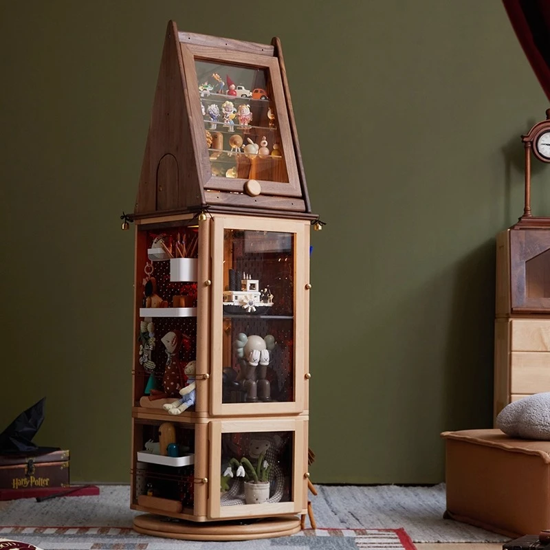

Magic hat rotating figure cabinet solid wood music blind box high corner rack storage display cabinet bookcase