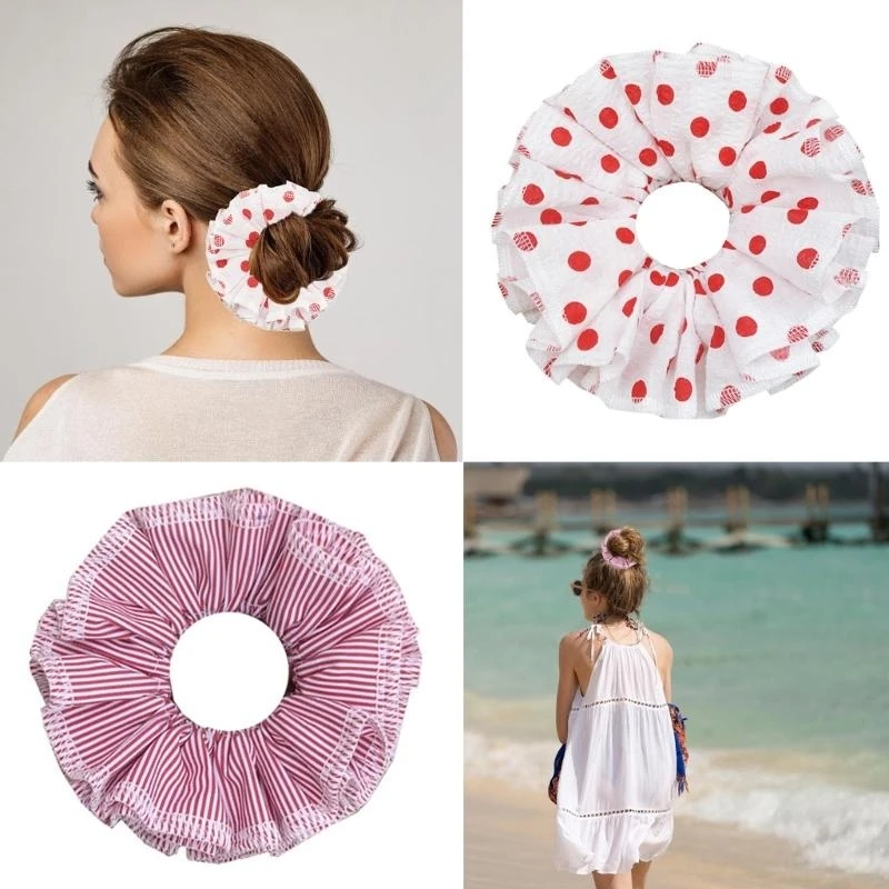 

652F Ruched Hair Rope Hair Bun Scrunchies Elastic Hair Rope Big Hair Scrunchy Vintage HairBands Female Accessories