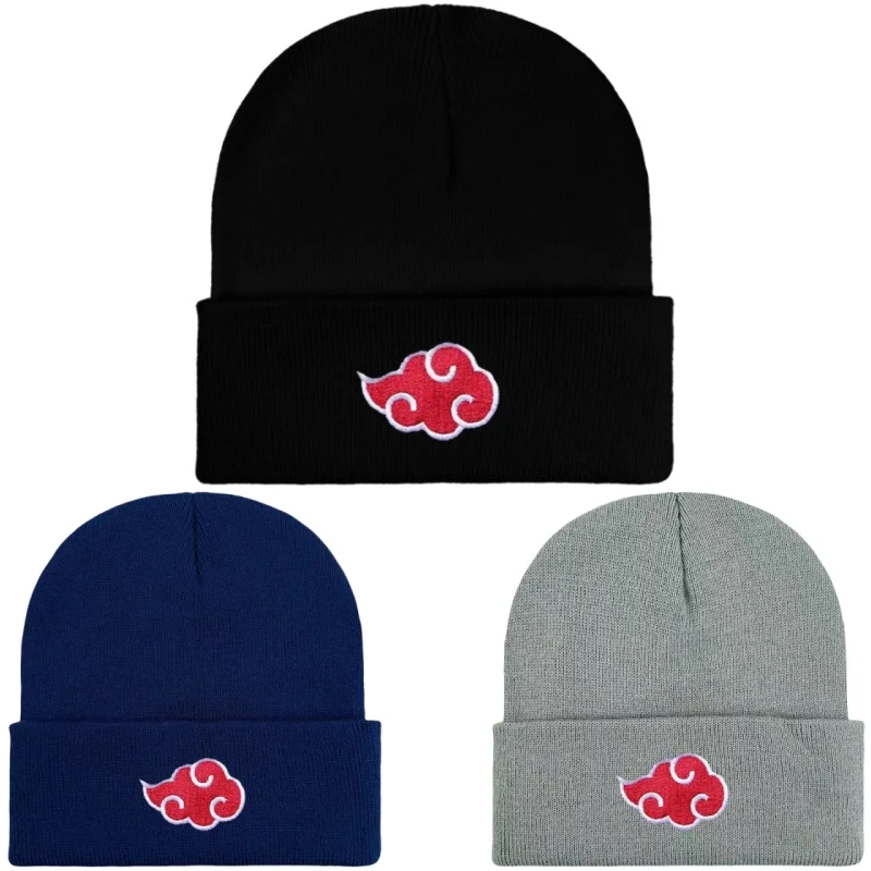 หมวกบีนนี่ปักลายการ์ตูนนารูโตะ อะคาสึกิ ผ้าฝ้าย ยูนิเซ็กซ์ หมวกไหมพรมลำลอง หมวกฮิปฮอปทรงแข็งสำหรับผู้หญิง