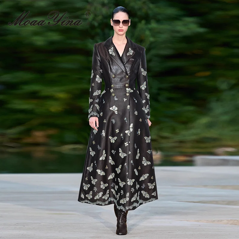 

MoaaYina двубортное пальто с откидным воротником и длинными рукавами, бабочками, блестками, бусинами и талией, куртка на осень/зиму 2023 г.