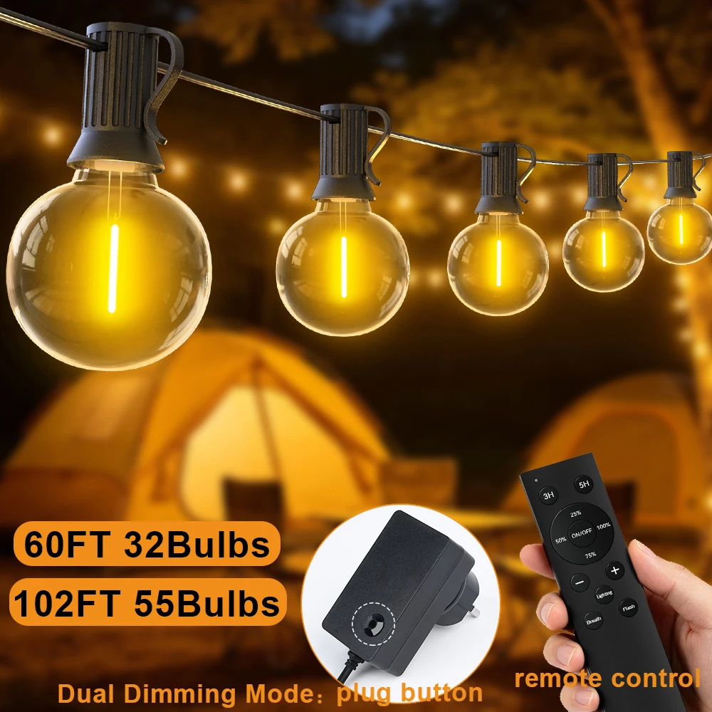 G40 LED String Lights Plastic Bulbs Outdoor IP44 Waterproof Low Voltage Yard Decor Light With Remote for Praty Garden Wedding