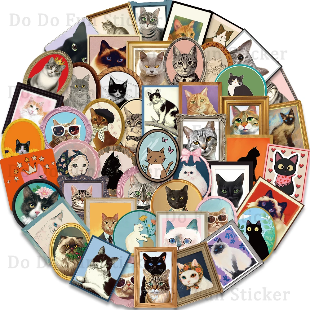50 Uds. Marco de fotos Retro elegante dibujado a mano pegatina de gato impermeable PVC artístico decoración creativa taza carcasa plana álbum de recortes