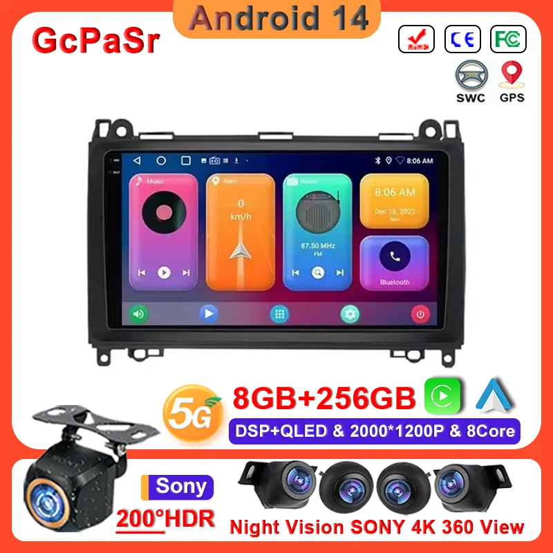 

Android 14 For Mercedes Benz B200 B Class W169 W245 Viano Vito W639 Sprinter W906 Car Multimedia Player Navigation GPS Radio