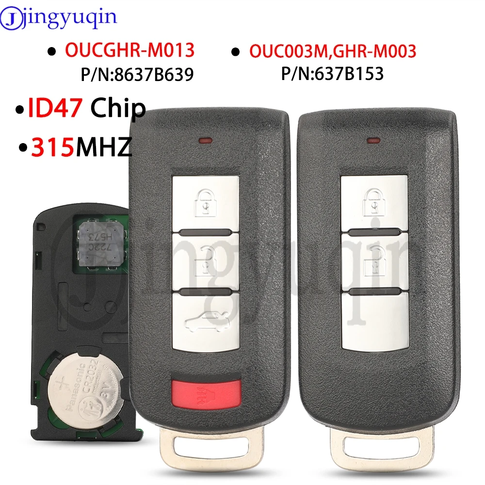 Jingyuqin OUC003M GHR-M003/OUCGHR-M013 8637B639/153 315MHZ ID47 Chip Smart Car Key For Mitsubishi Mirage Eclipse Cross 2013-2024